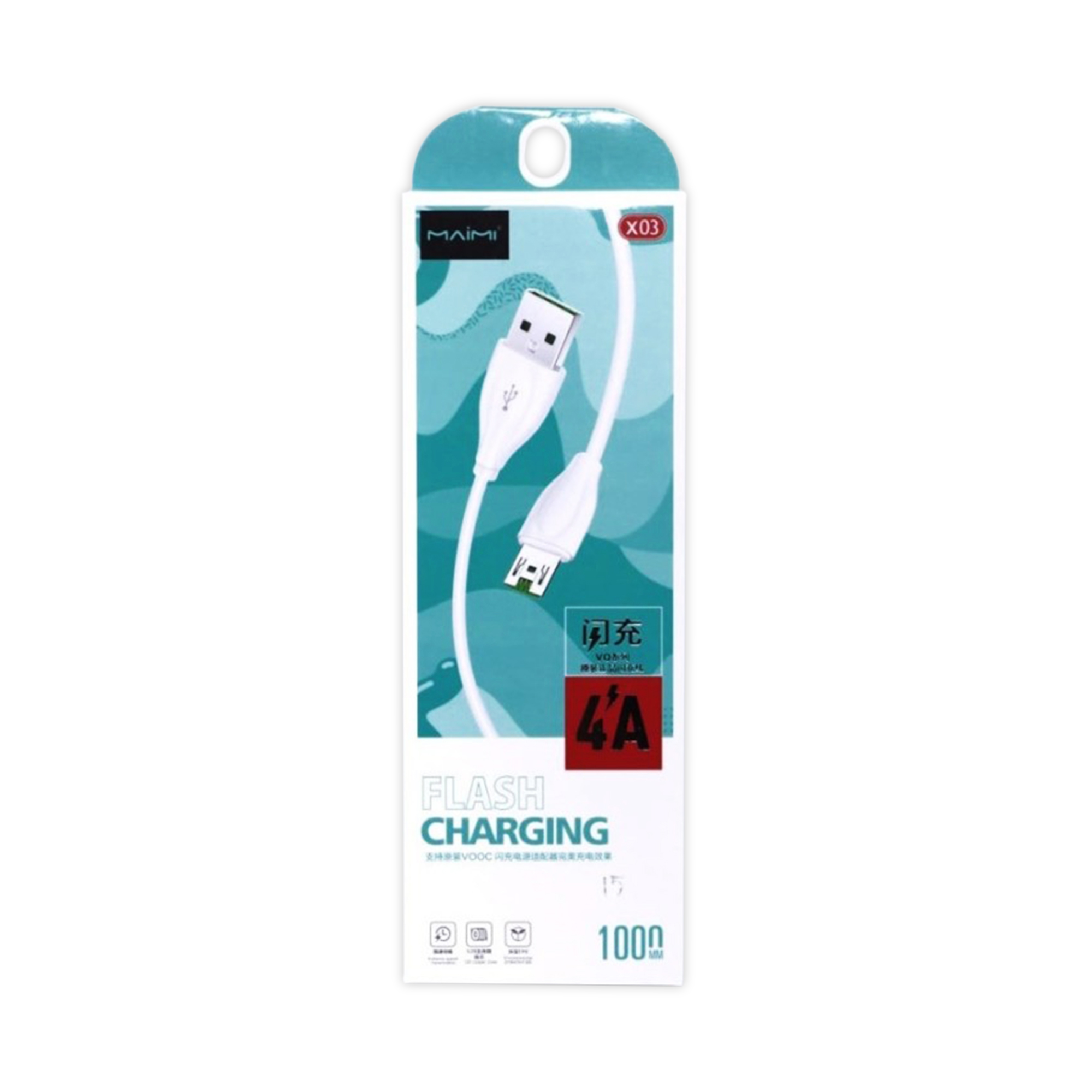 KABEL DATA MAIMI X03-MICRO-VOOC OPPO FLASH CHARGER-1M-WHITE - 4.0A CHARGING SPEED -TPE ELASTIS ORIGINAL